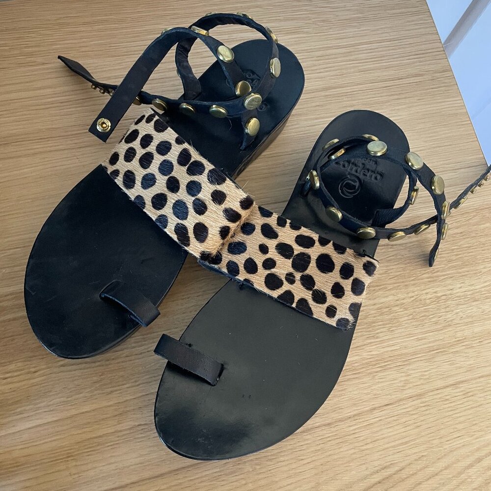 Calleen Cordero Platform Sandals with brass snaps ankle strap and calf strap